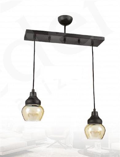 Sarkıt Avize Siyah 2’li Sarkıt Yemek Masası Avizesi Amber Camlı Modern Avize Modern Siyah 2'li Sarkıt Yemek Masası Avizesi