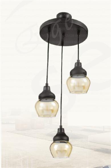 Sarkıt Avize Siyah 3’lü Sarkıt Avize Amber Camlı Modern Avize Modern Siyah 3'lü Sarkıt Avize