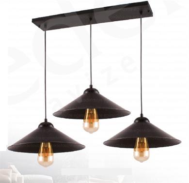 Sarkıt Avize Siyah 3’lü Sarkıt Yemek Masası Avizesi Modern Metal Şapkalı E27 Duy Salon Mutfak Masa Üstü Avize Siyah 3'lü Metal Şapkalı Sarkıt Yemek Masası Avizesi  