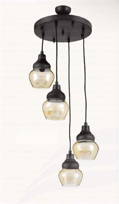 Sarkıt Avize Siyah 4’lü Sarkıt Avize Amber Camlı Modern Avize Modern Siyah 4'lü Sarkıt Avize