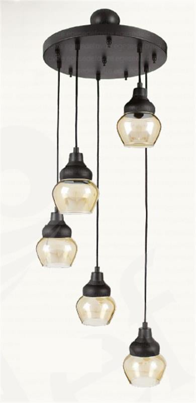 Sarkıt Avize Siyah 6’lı Sarkıt Avize Amber Camlı Modern Avize Modern Siyah 5'li Sarkıt Avize
