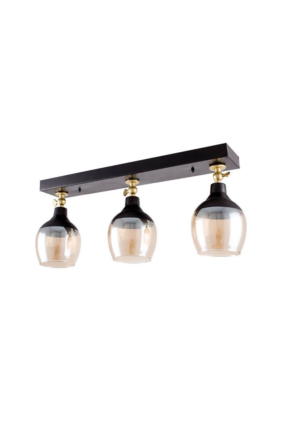 Plafonyer Avize  3'Lü E27 Duy Siyah / Gold Renk Metal Açı Ayarlı Bal Camlı Sıralı Plafonyer Avize