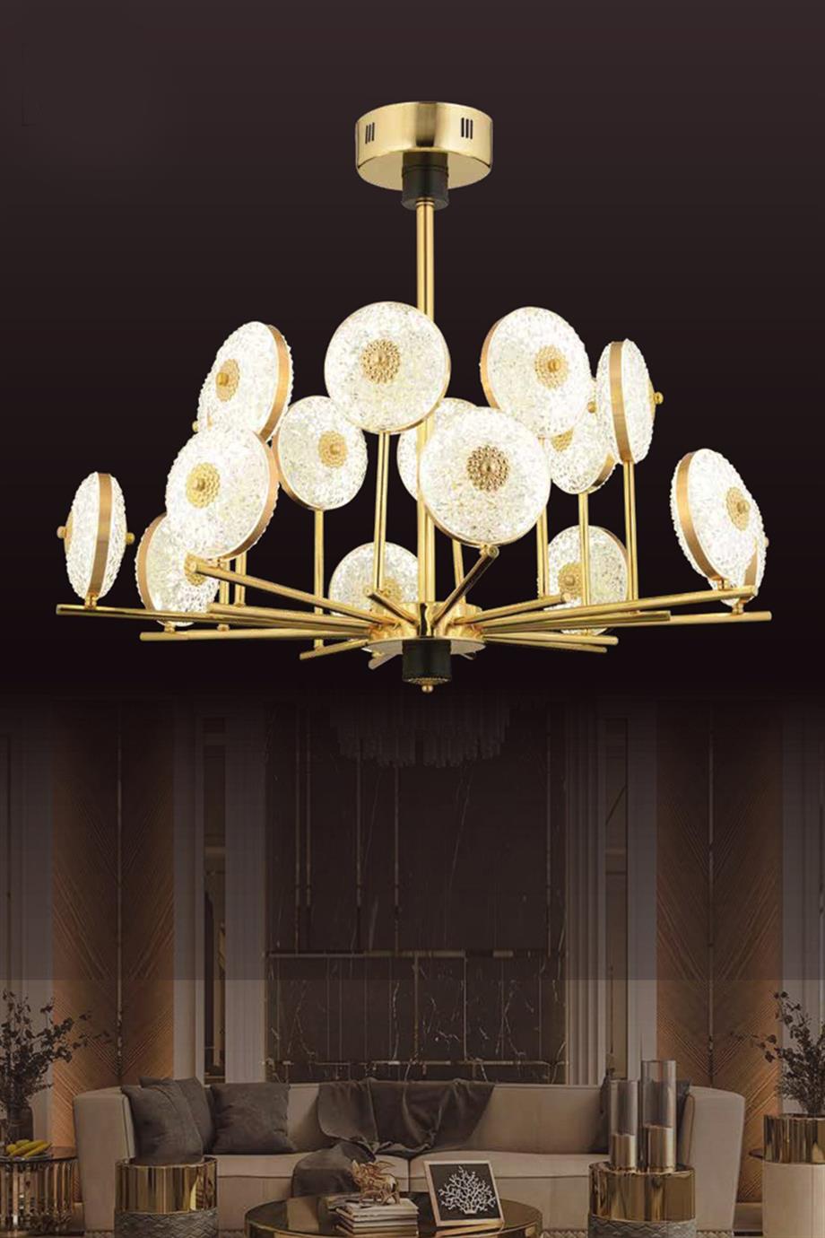 Avizeler  3Renk 12'Li Canapus Led Avize Gold Siyah
