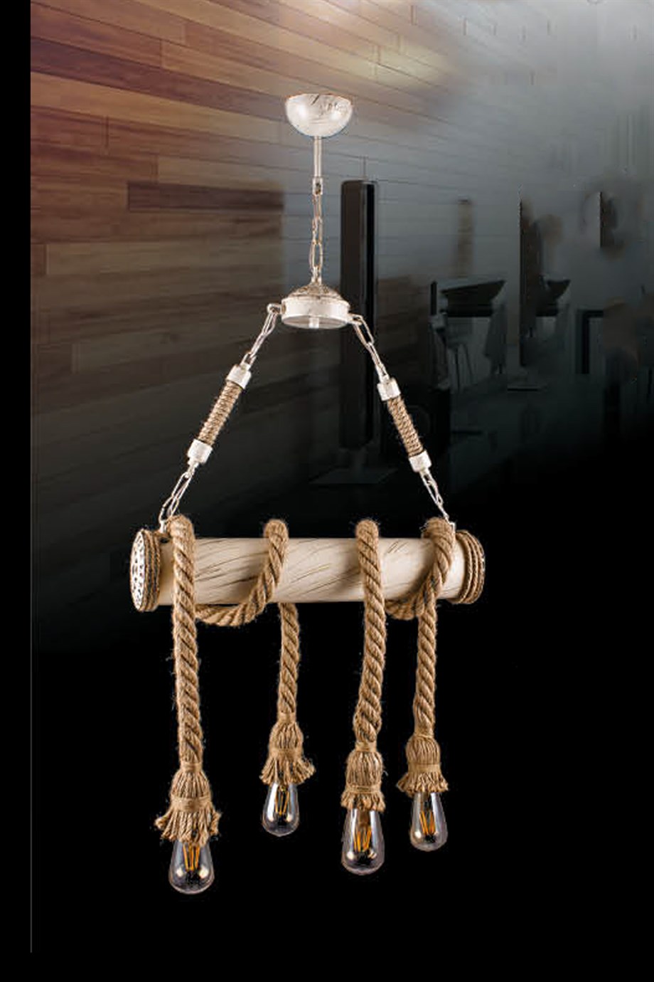 Retro Avize  4'Lü E27 Duy Krem Renk Metal Halatlı Retro Sarkıt Avize