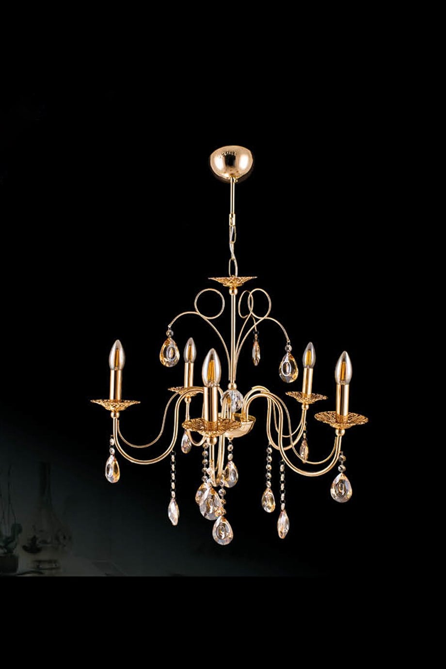 Kollu Avize  5 Kollu E14 Duy Gold Metal Kristal Taş İle Dekore Edilmiş Sarkıt Kollu Avize