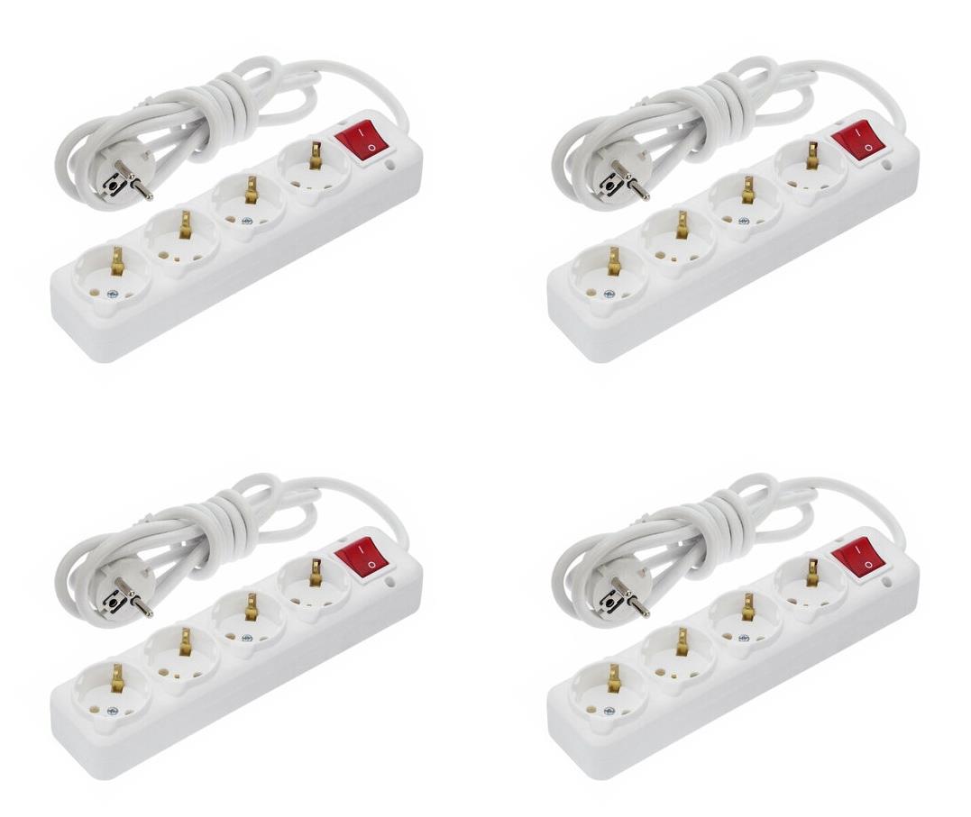 Grup Prizler  Deco 4'lü 3 Metre Kablolu Topraklı Anahtarlı Grup Priz-4Lü