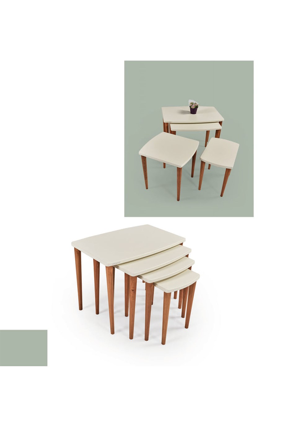 Sehpalar  Krem Tablalı Ceviz Ayaklı 4'Lü Servis Sehpası