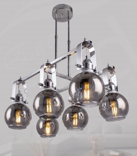 Modern Avize  Krom 6'lı Cam Küre Modern Avize 