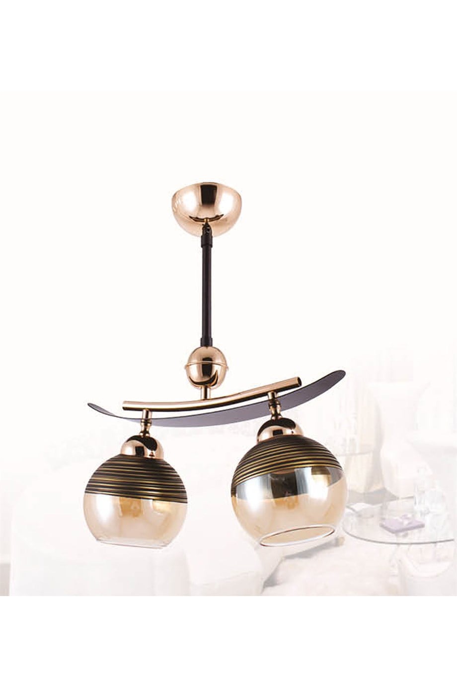 Sarkıt Avize  Tekli E27 Duy Siyah / Gold Renk Metal Bal Camlı Sarkıt Avize