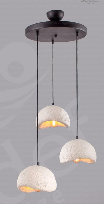 Sarkıt Avize 3'lü Sarkıt Avize Krem Modern Rustik Tasarım Beton Sarkıt Avize Krem