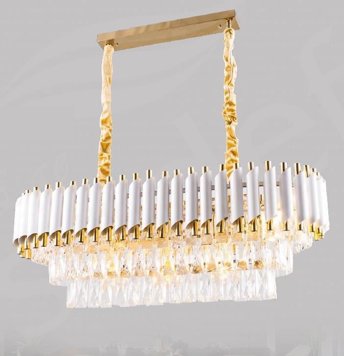 Kristal Avize Beyaz Gold Kristal Taşlı Modern Sarkıt Yemek Masası Avizesi – Lüks Salon Avizesi  Modern Beyaz Gold Kristal Taşlı Sarkıt Yemek Masası Avizesi