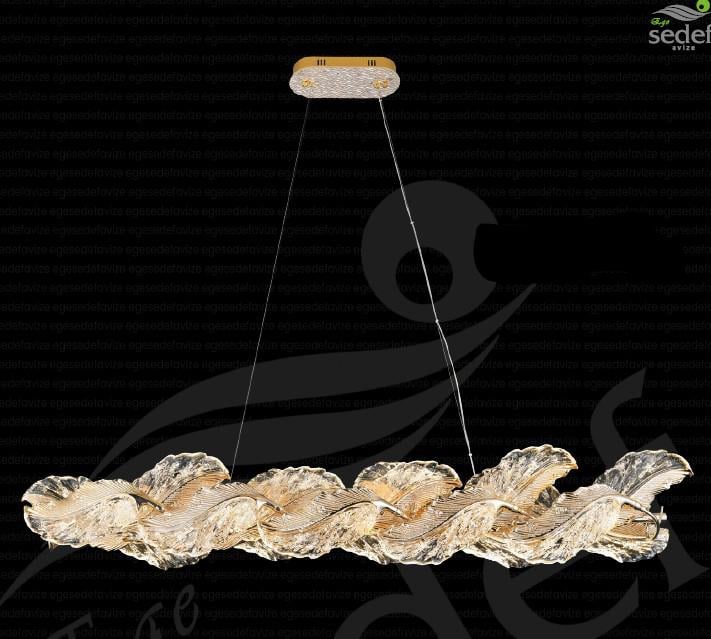 Modern Avize Cam Yaprak Detaylı Eskitme Gold Yemek Masası Avizesi Cam Yaprak Detaylı Eskitme Gold Yemek Masası Avizesi