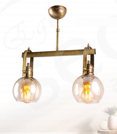 Modern Avize Eskitme 2'li Cam Küre Sarkıt Avize Retro Lineer Salon Avizesi Eskitme 2'li Cam Küre Modern Avize