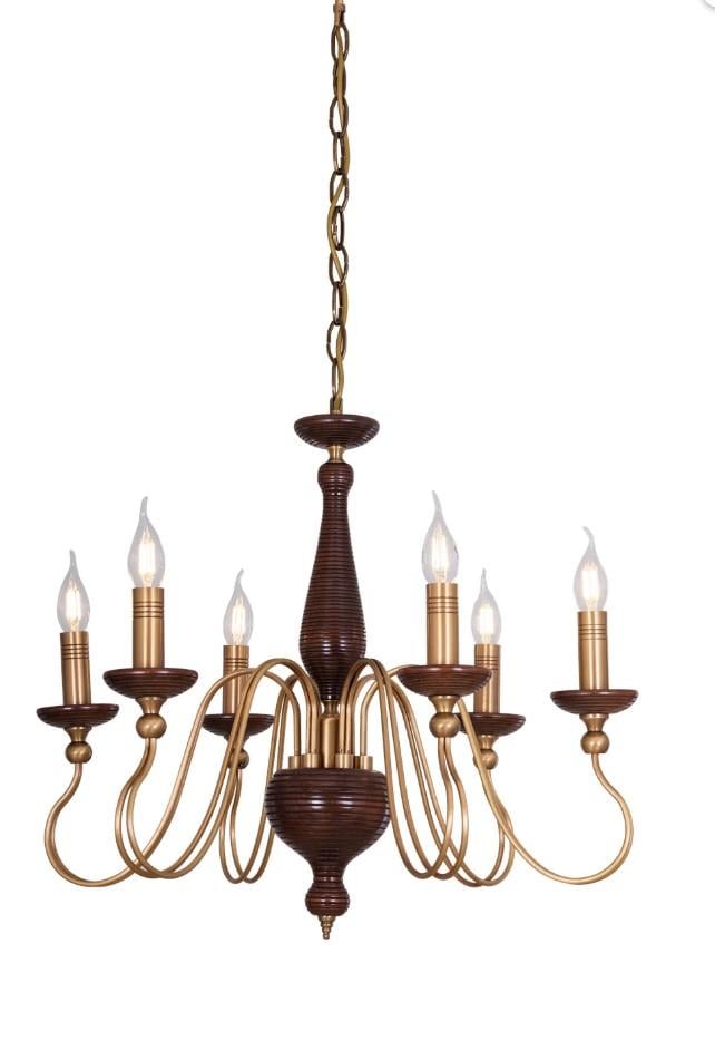 Retro Avize Eskitme Kaplama Ahşap Avize 6lı Eskitme Kaplama Ahşap Avize 6lı