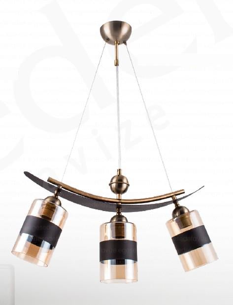 Sarkıt Avize Eskitme Metal 3’lü Sarkıt Avize Cam Silindir Modern Avize Eskitme Metal Gövdeli 3'lü Cam Silindir Sarkıt Avize 