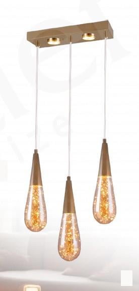 Sarkıt Avize Galaxy 3'lü Damla Cam Sarkıt Avize Eskitme – Modern Lüks Avize 3'lü Damla Cam Sarkıt Yemek Masası Avizesi Eskitme