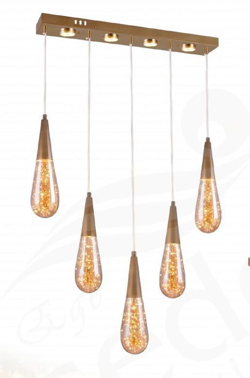 Sarkıt Avize Galaxy 5'li Damla Cam Sarkıt Avize Eskitme – Modern Lüks Avize 5'li Damla Cam Sarkıt Yemek Masası Avizesi Eskitme