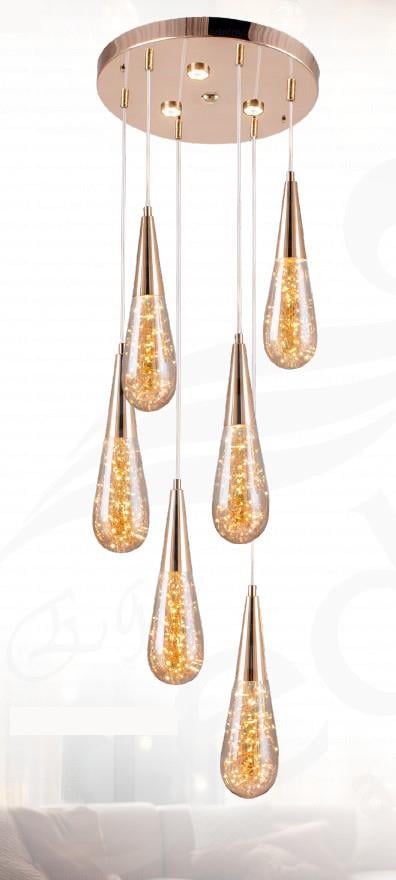 Sarkıt Avize Galaxy 6’lı Damla Cam Sarkıt Avize Gold – Modern Lüks Avize 6'lı Damla Cam Sarkıt Avize