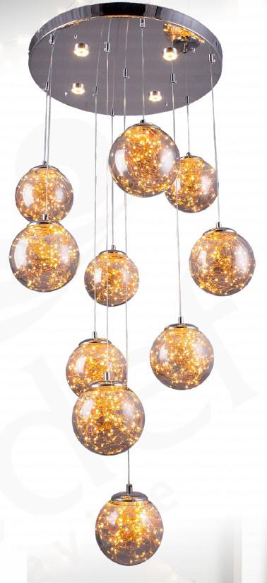 Sarkıt Avize Galaxy 9’lu Cam Küre Sarkıt Avize Krom– Modern Luxury Avize Krom Cam Küre 9'lu Sarkıt Modern Avize