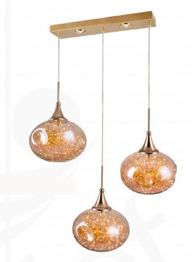 Sarkıt Avize Gold 3’lü Cam Sarkıt Avize Modern LED Salon Mutfak Avizesi 3'lü Cam Sarkıt Ledli Yemek Masası Avizesi