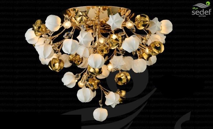 Plafonyer Avize Gold Çiçek Detaylı Plafonyer Avize Gold Çiçek Detaylı Plafonyer Avize