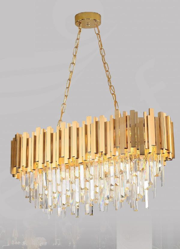 Kristal Avize Gold Kristal Taşlı Modern Sarkıt Yemek Masası Avizesi – Lüks Salon Avizesi Gold Kristal Taşlı Modern Sarkıt Yemek Avizesi
