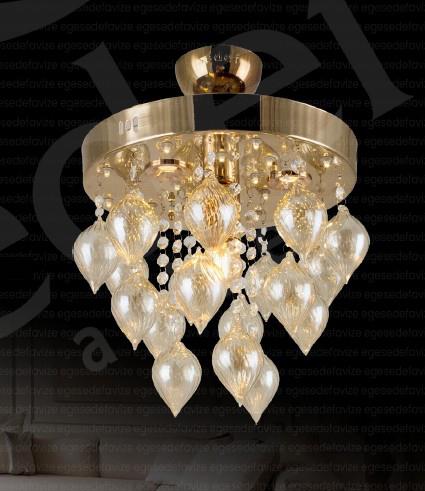 Plafonyer Avize Gold Kristal Taşlı Plafonyer Avize Modern Salon Avizesi Gold Kristal Camlı Plafonyer Avize