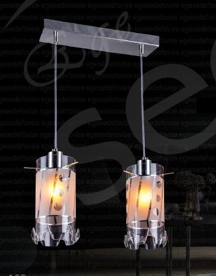 Sarkıt Avize Krom 2’li Sarkıt Avize Şeffaf Cam Modern Avize Modern Krom 2'li Sarkıt Avize 