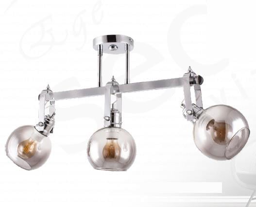 Modern Avize Krom 3’lü Cam Küre Sarkıt Avize Retro Lineer Salon Avizesi Krom Kaplama 3'lü Cam Küre Modern Avize