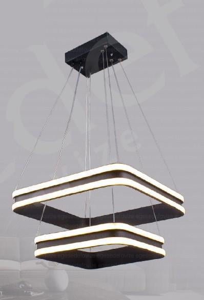 Ledli Avize  Modern 2'li Kare LED Avize Siyah | Sarkıt Lüks Salon Avizesi Modern2'li Kare Halkalı LED Sarkıt Avize