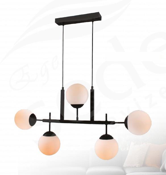 Modern Avize Modern 5’li Siyah Cam Küre Sarkıt Avize Lineer Salon Avizesi Modern 5'li Cam Küre Sarkıt Avize
