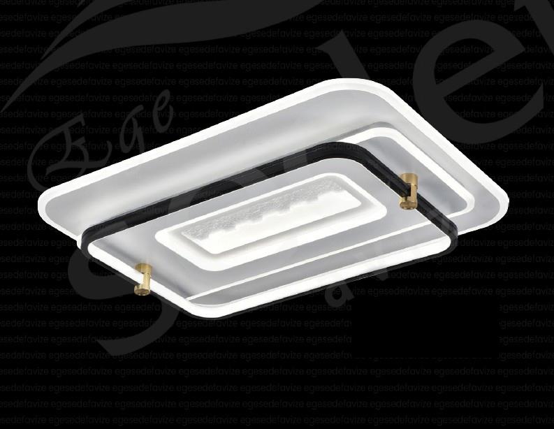 Plafonyer Avize Modern Dikdörtgen LED Plafonyer Beyaz  Detaylı Tavan Lambası 65x45 cm Modern Katmanlı Dikdörtgen LED Plafonyer Avize Beyaz Siyah Detaylı