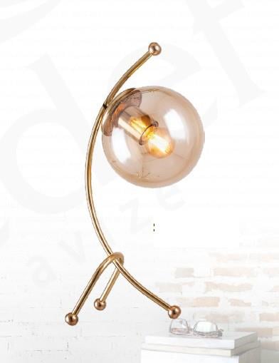 Masa Lambaları Modern Gold Cam Küre Masa Lambası | Dekoratif Abajur Modern Gold Cam Küre Metal Gövdeli Masa Lambası