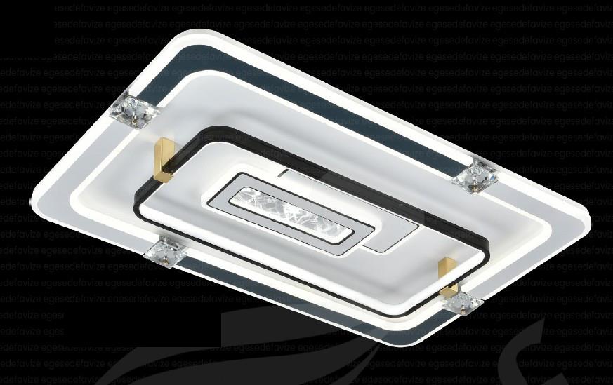 Plafonyer Avize Modern Kristal Detaylı LED Plafonyer 85x55 cm Beyaz Gold Tavan Lambası Modern Kristal Detaylı Dikdörtgen LED Plafonyer Avize