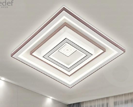 Plafonyer Avize Modern LED Asma Tavan Dekor Paneli | Katmanlı Kare Tavan Tasarımı Modern Katmanlı Kare LED Plafonyer Avize