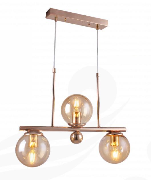 Sarkıt Avize Rose Gold 3’lü Cam Küre Sarkıt Avize Modern Salon Avizesi Rose Gold 3'lü Cam Küre Sarkıt Avize