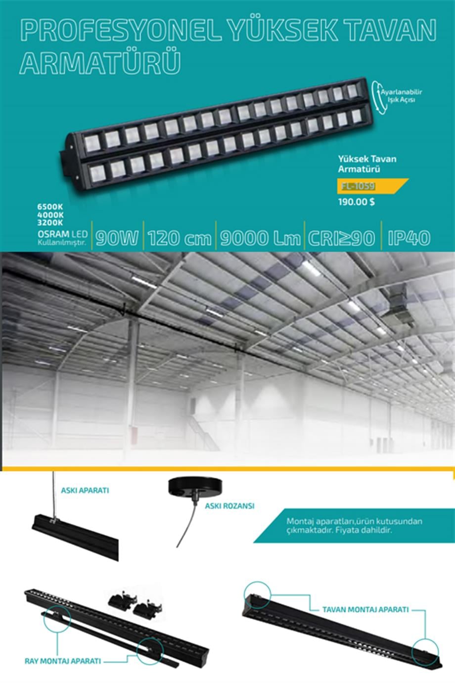 Endüstriyel Yüksek Tavan Armatürleri Sıva Üstü Satürn - Lambasan Profesyonel Yüksek Tavan Armatürü