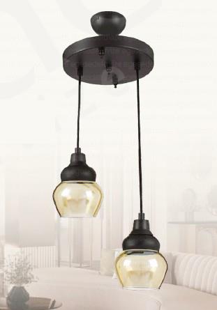 Sarkıt Avize Siyah 2’li Sarkıt Avize Amber Camlı Modern Avize Modern Siyah 2'li Sarkıt Avize