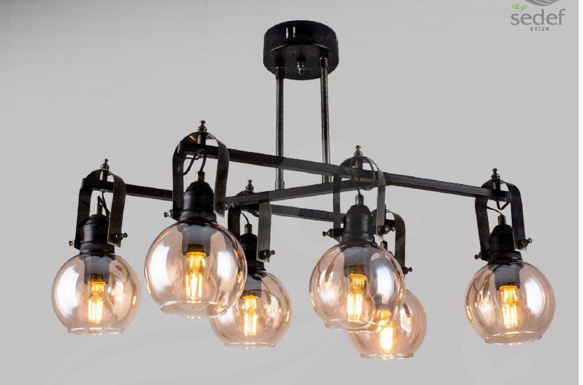 Modern Avize Siyah 6’lı Cam Küre Avize Modern Retro Salon Avizesi Siyah 6'lı Cam Küre Modern Avize 
