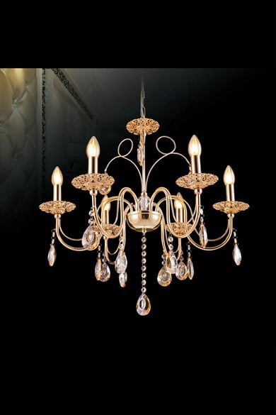Kollu Avize  6 Kollu E14 Duy Gold Metal Kristal Taş İle Dekore Edilmiş Sarkıt Kollu Avize