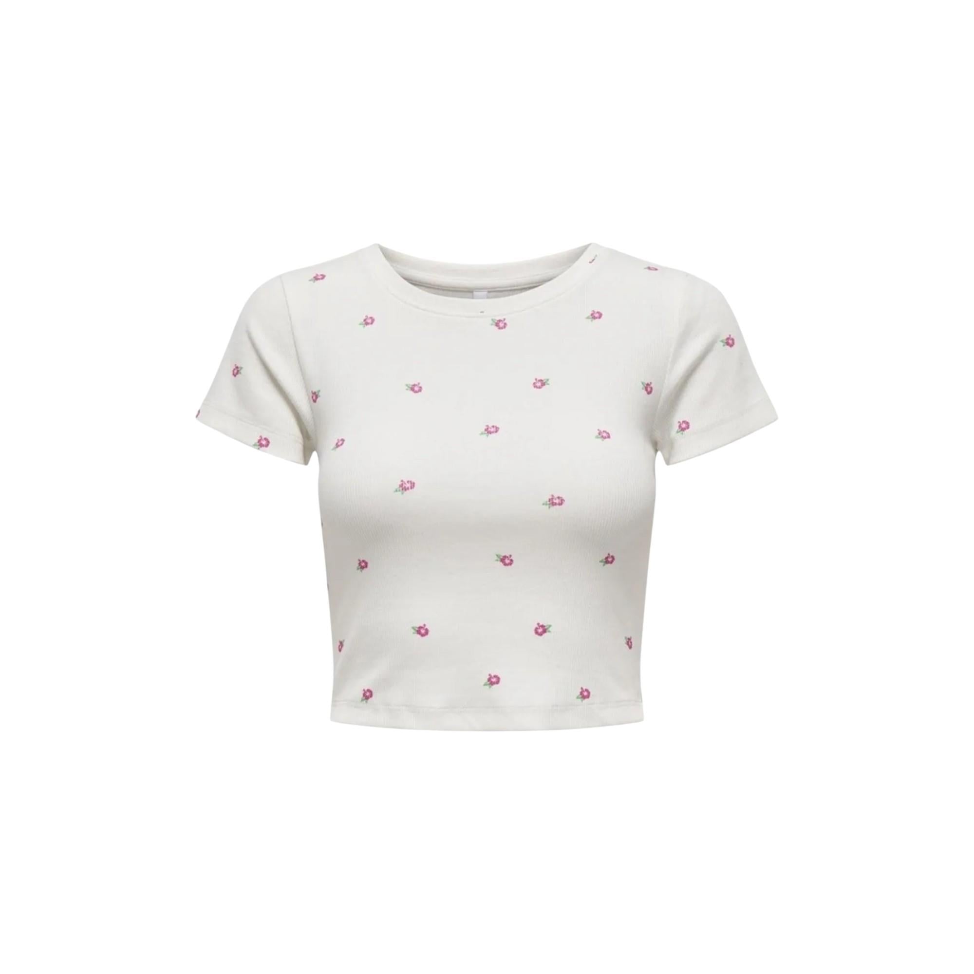 Desenli Bisikelt Yaka Kaın Crop T-shirt