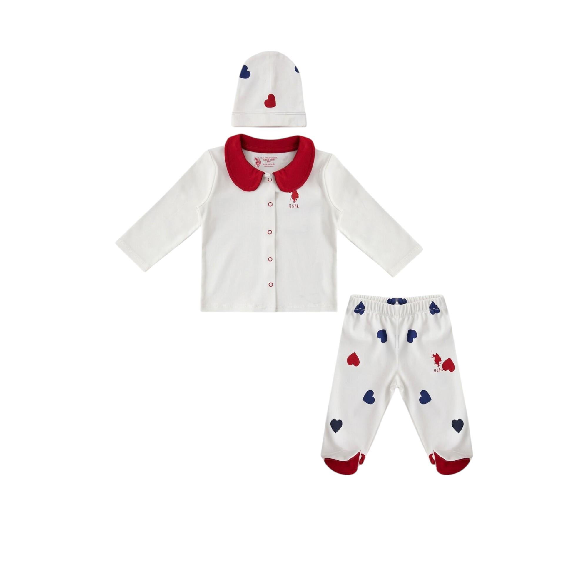 Ekru Çırçıtlı Kalp Desenli Bebek 3Lü Takım