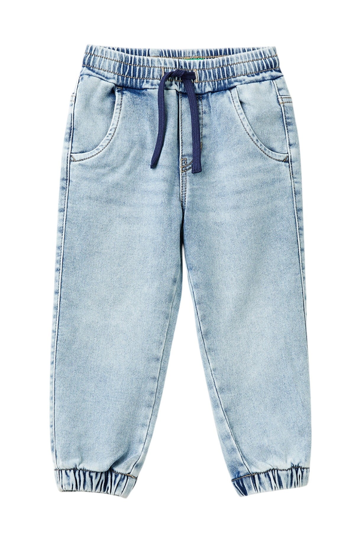 Erkek Çocuk Açık Mavi Arka Cebi Logolu Lastik Paça Ağartılmış Denim Pantolon