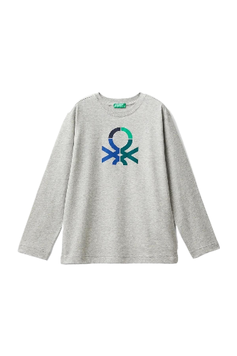 Erkek Çocuk Önü Çok Renkli Logo Baskılı Bisiklet Yaka Sweatshirt
