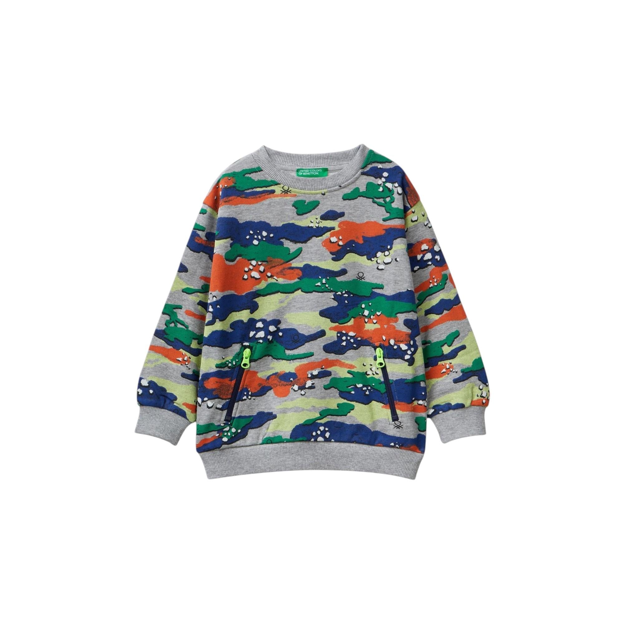 Erkek Çocuk Renkli Kamuflaj Desenli Bisiklet Yaka Sweatshirt