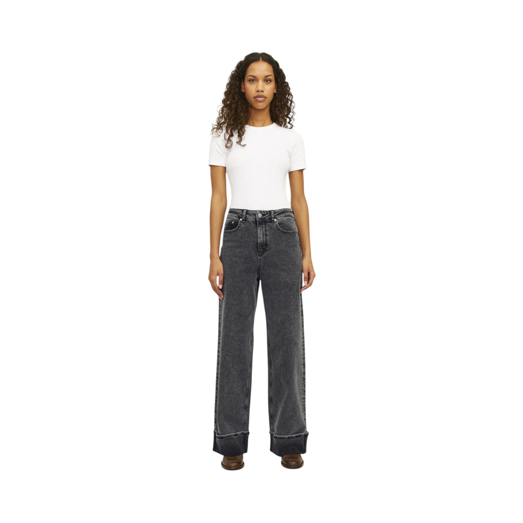 Kadın Geniş Katlı Gri Jeans 