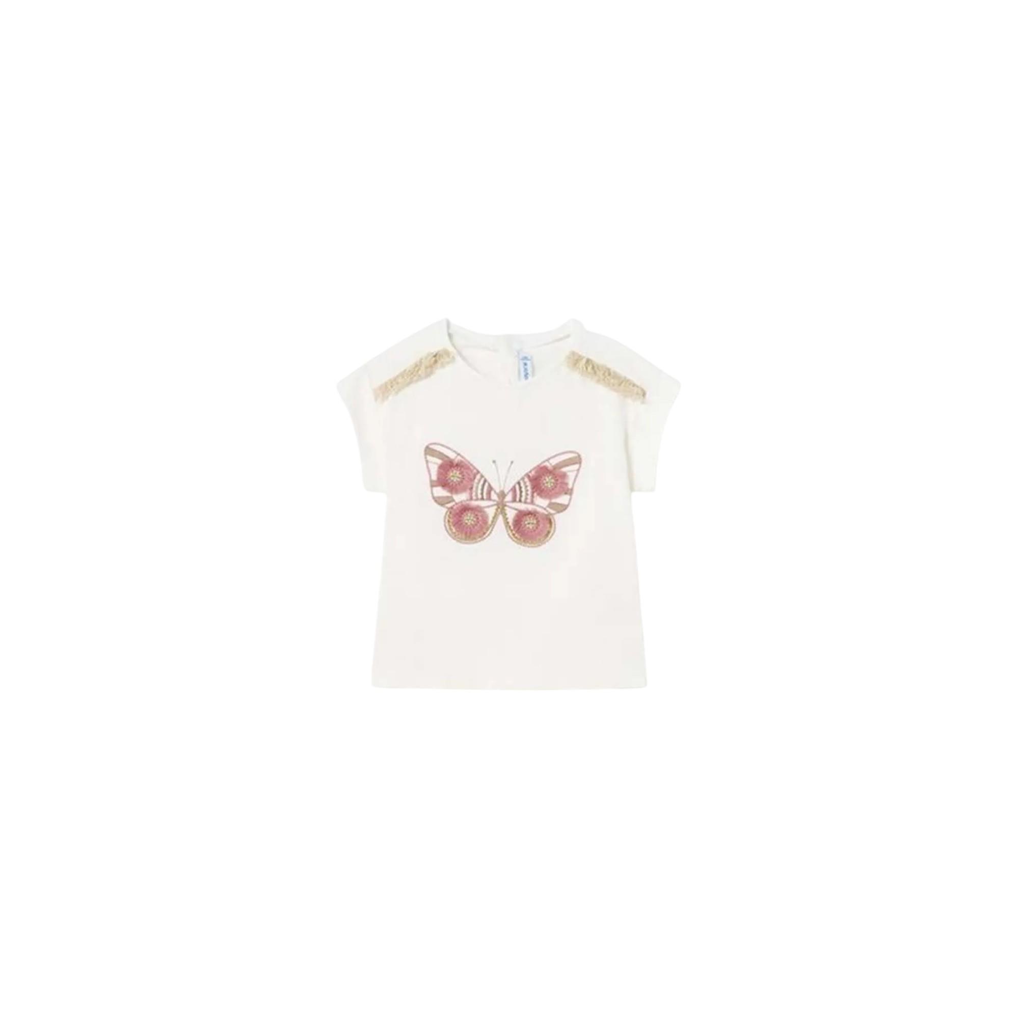 Kız Bebek Kelebek Detaylı Kısa Kollu Tshirt