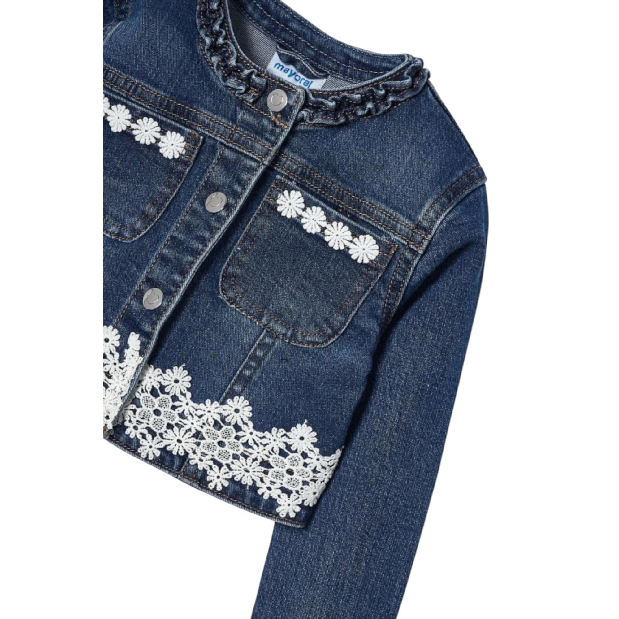 Kız Çocuk Fistolu Denim Kot Mavi Ceket 