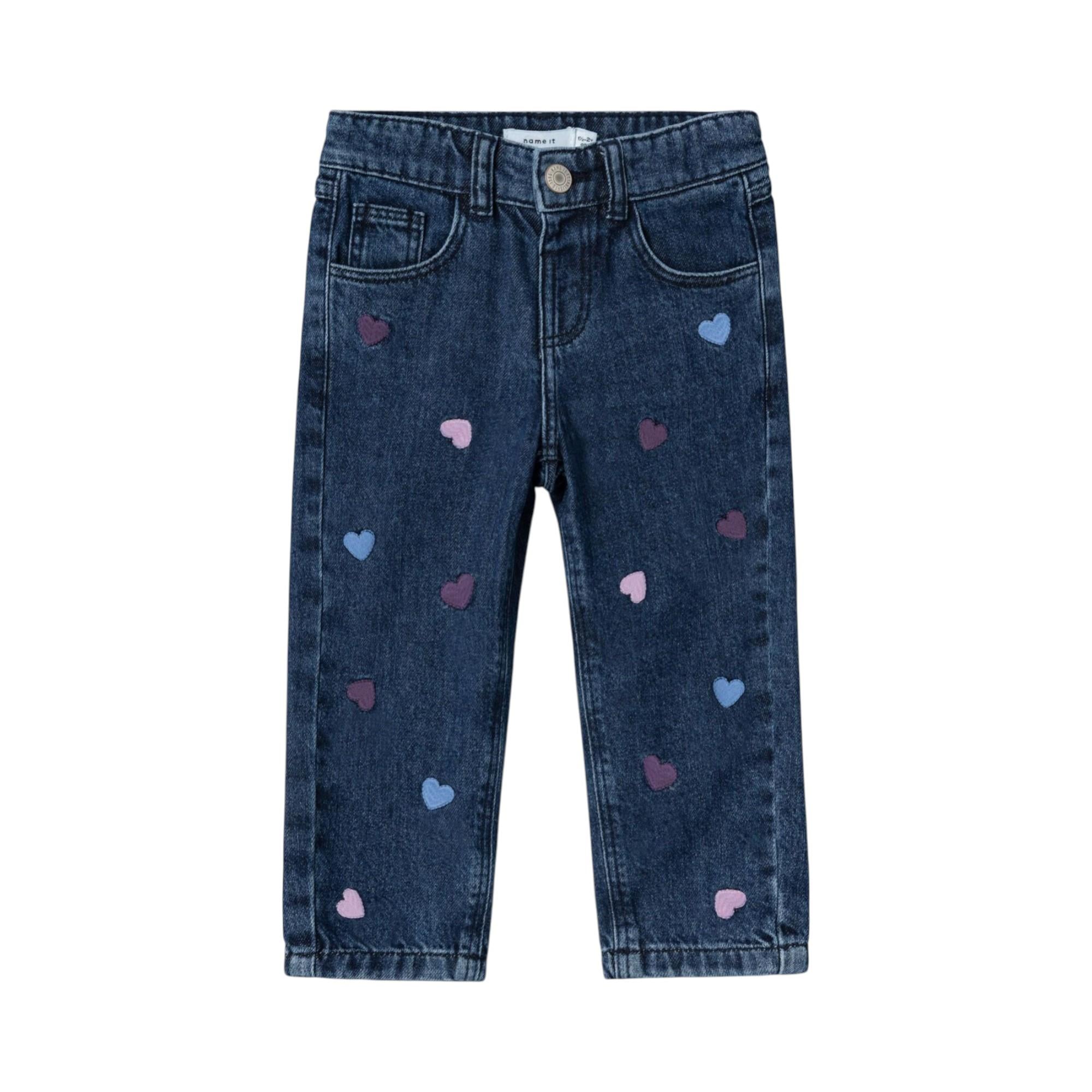 Kız Çocuk Kalp Desenli Kot Pantolon 13232570