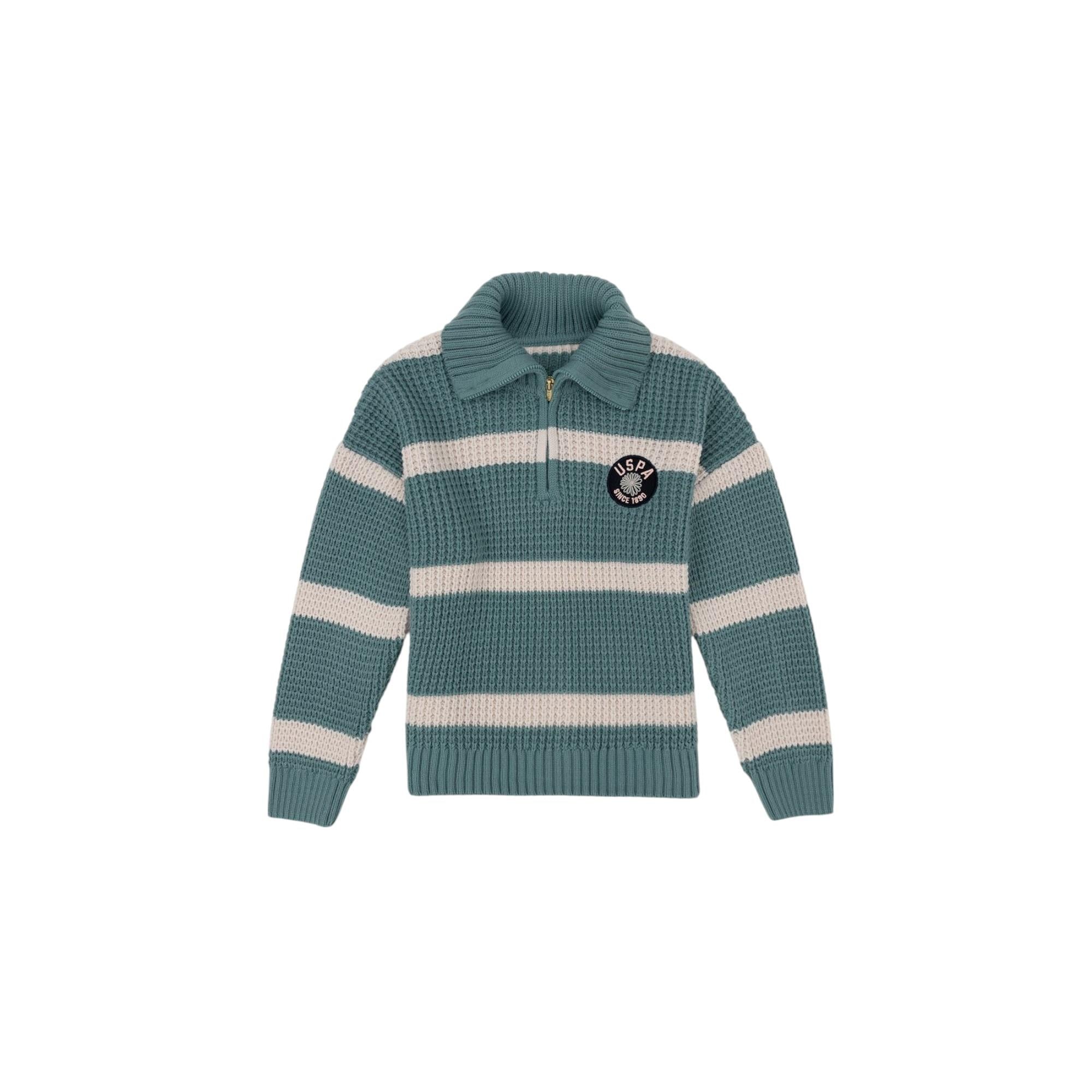 Kız Çocuk Mint Polo Yaka Kazak